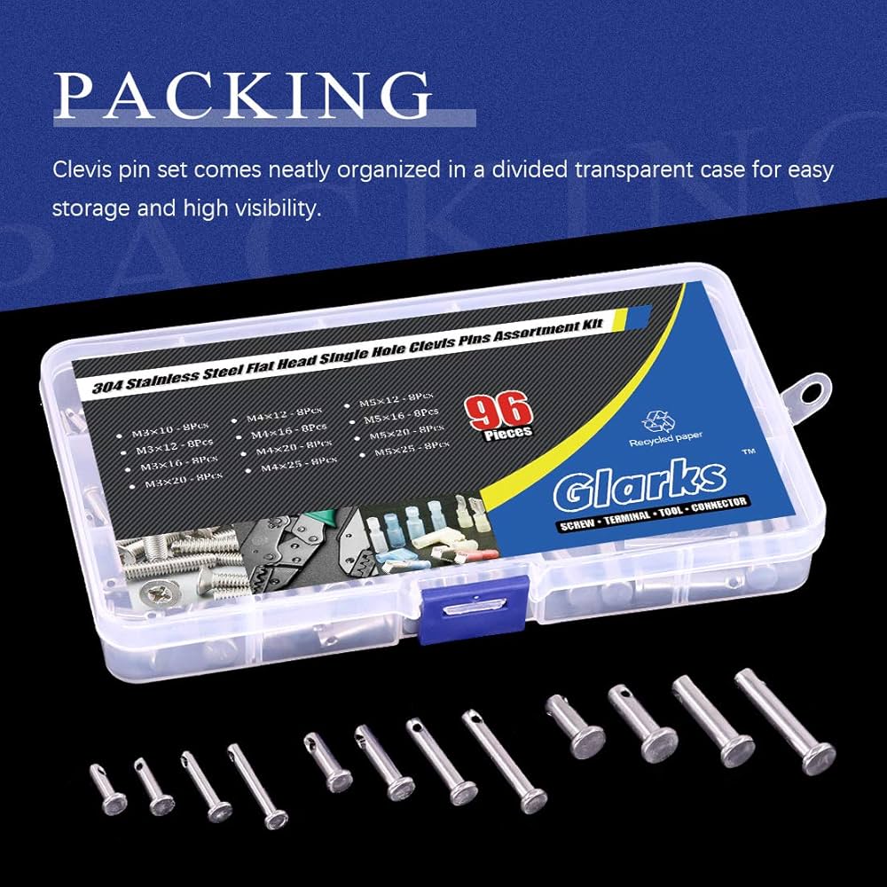 Glarks 96Pcs 12 Sizes 304 Stainless Steel Flat Head Single